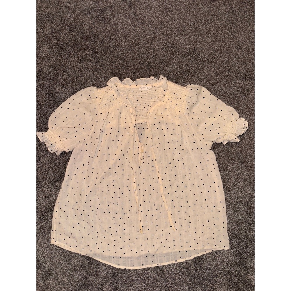 By The River Women's White Polka Dotted Flowy Short-Sleeve‎ Shirt